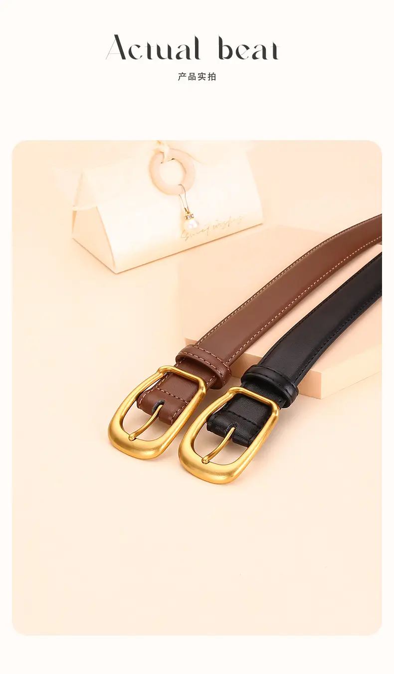 Women's Black Leather Belt with Gold Buckle — feature 16