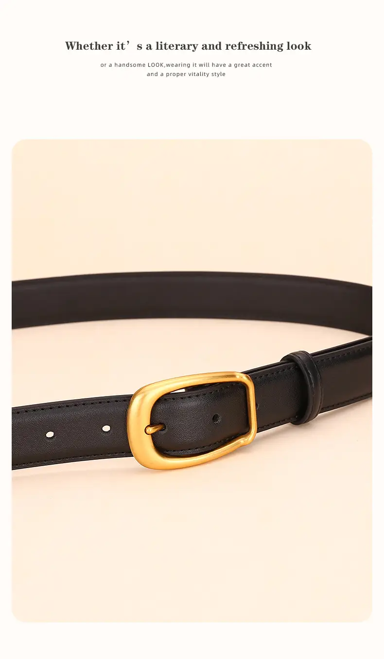Women's Black Leather Belt with Gold Buckle — feature 17