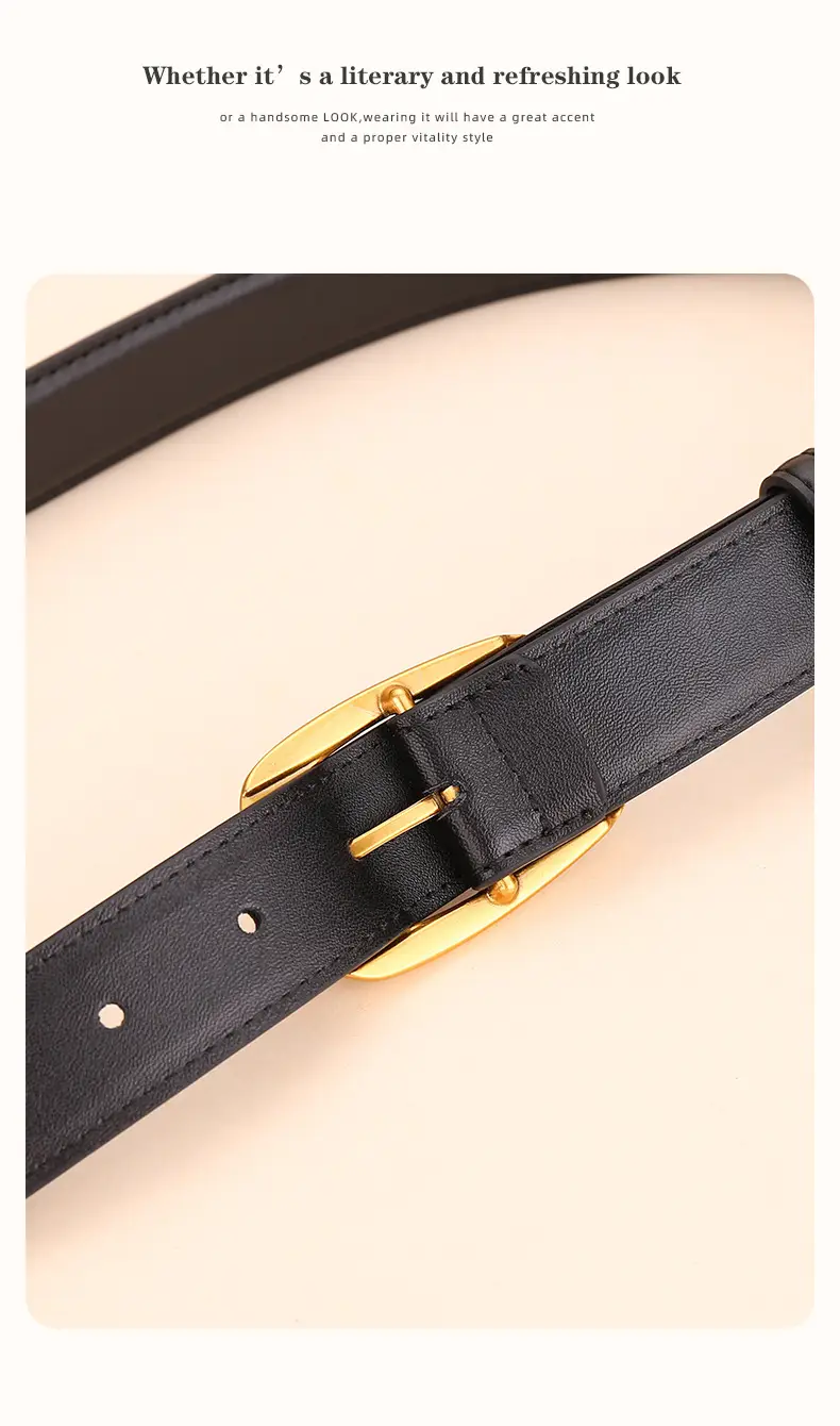 Women's Black Leather Belt with Gold Buckle — feature 18
