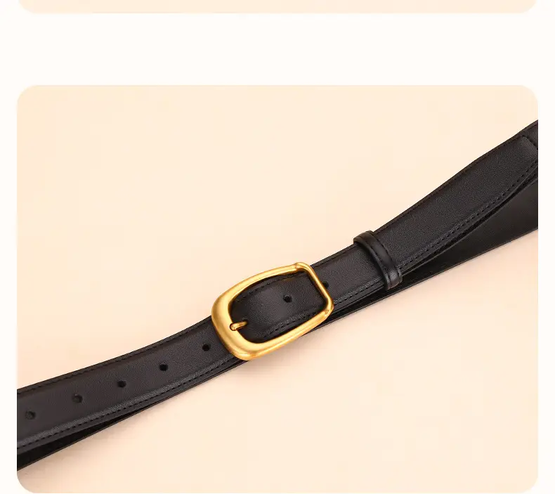 Women's Black Leather Belt with Gold Buckle — feature 20