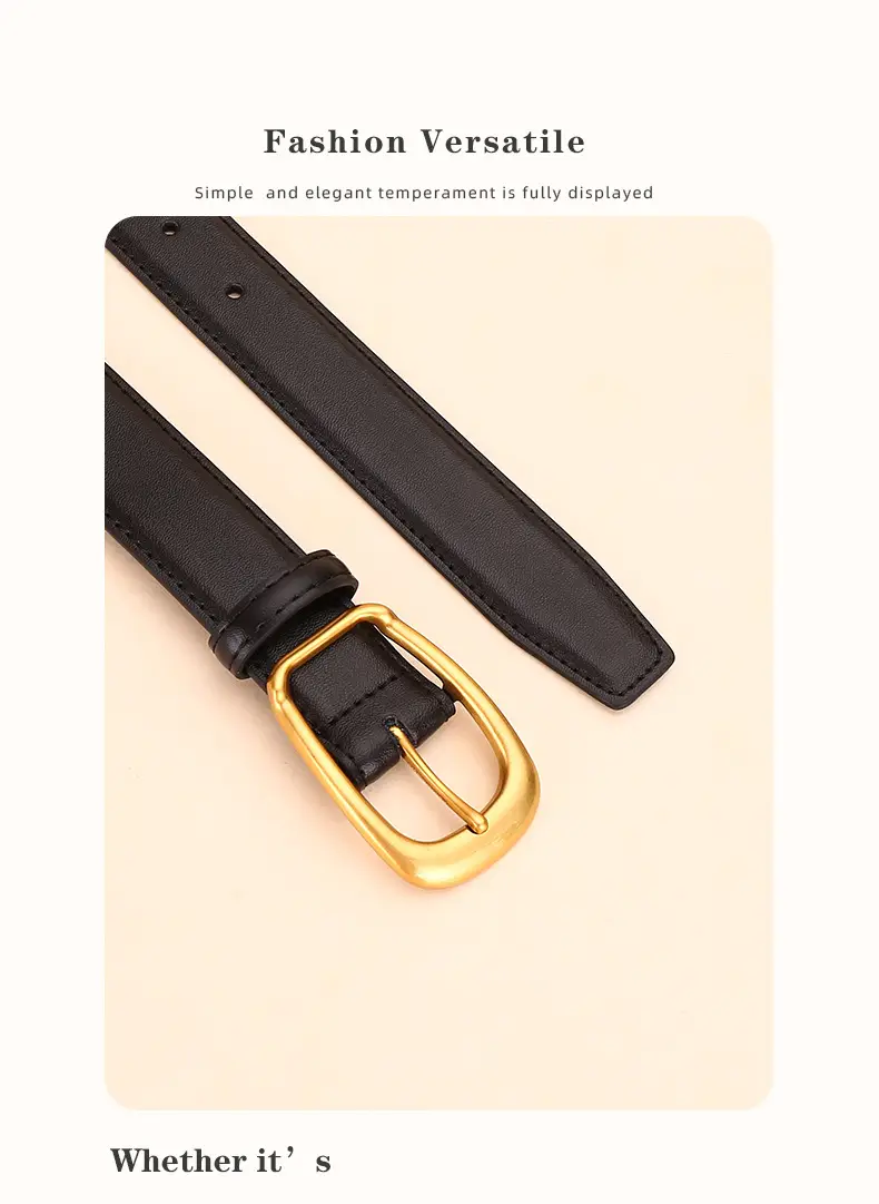 Women's Black Leather Belt with Gold Buckle — feature 21