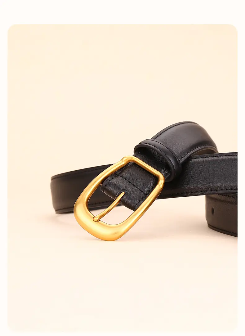 Women's Black Leather Belt with Gold Buckle — feature 22