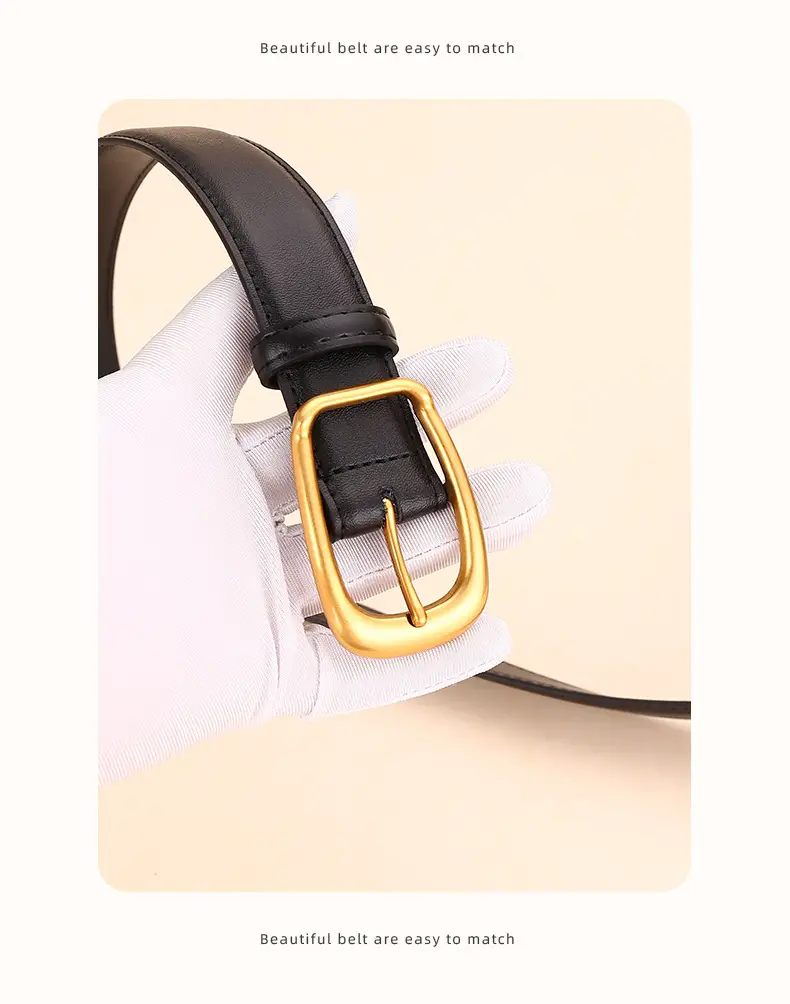Women's Black Leather Belt with Gold Buckle — feature 24