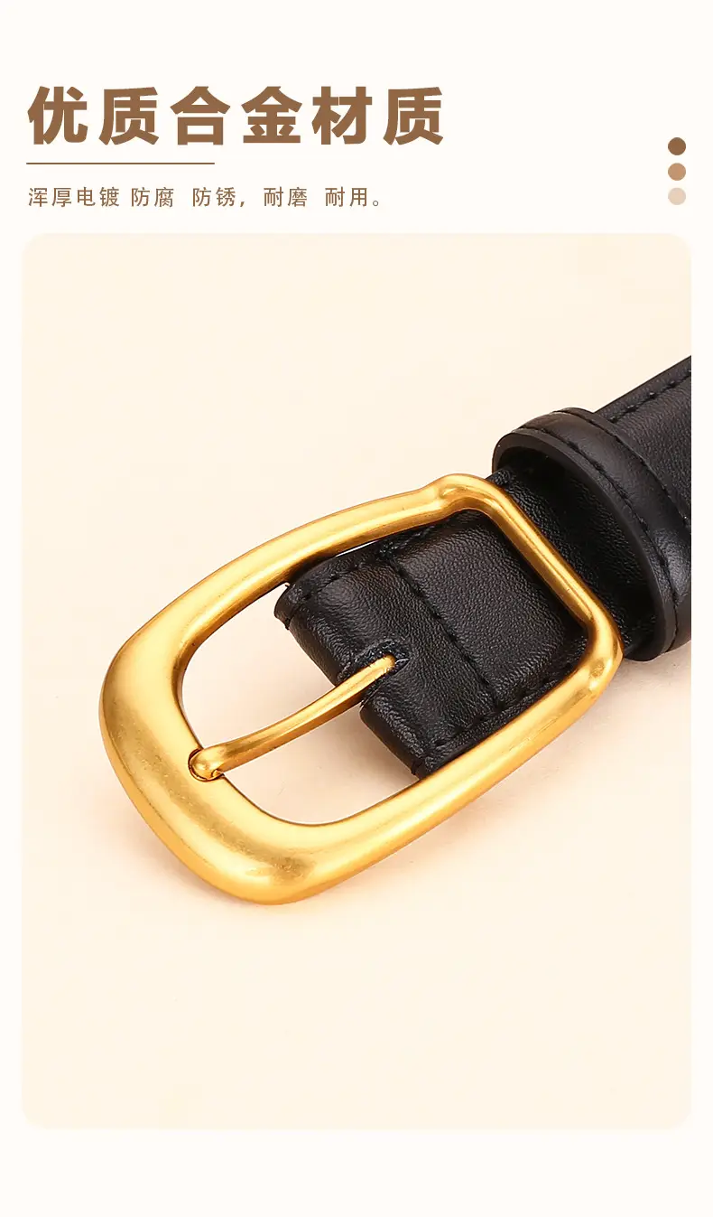 Women's Black Leather Belt with Gold Buckle — feature 7