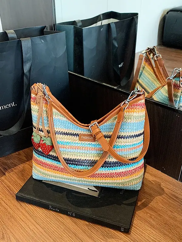 Color-Blocking Woven Shoulder Bag for Women 2025 - Image 2