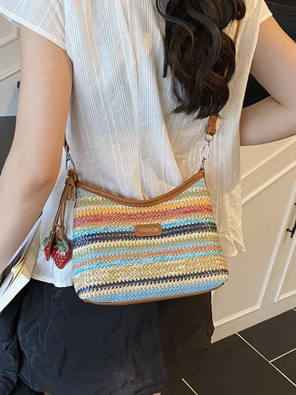 Color-Blocking Woven Shoulder Bag for Women 2025 - Image 4