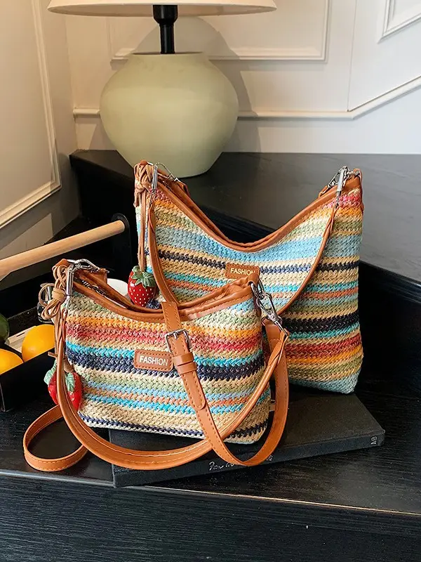 Color-Blocking Woven Shoulder Bag for Women 2025 - Image 5