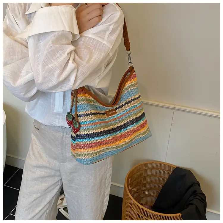 Color-Blocking Woven Shoulder Bag for Women 2025 — feature 12