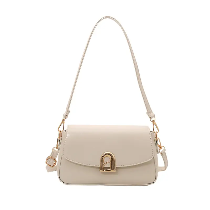 White Crossbody Bag with Gold Plated Clasp - Image 2