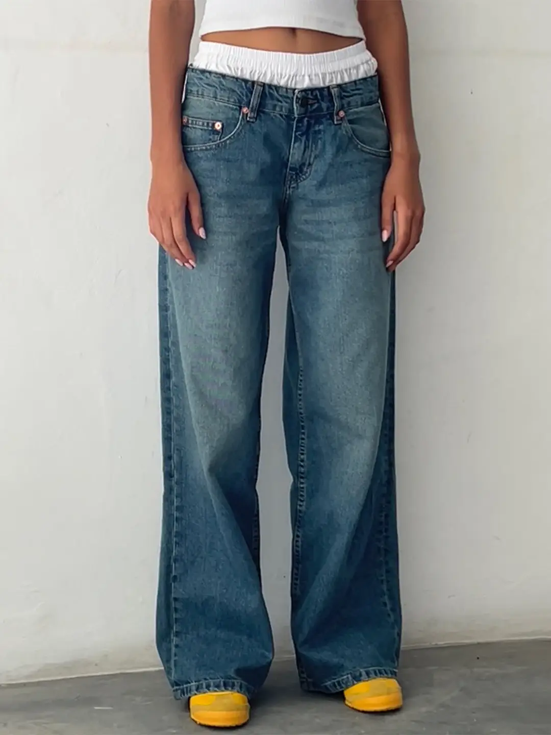 American Vintage High Waist Non-Elastic Washed Straight-Leg Jeans Women's Autumn New Street Wide Leg Denim Women's Pants