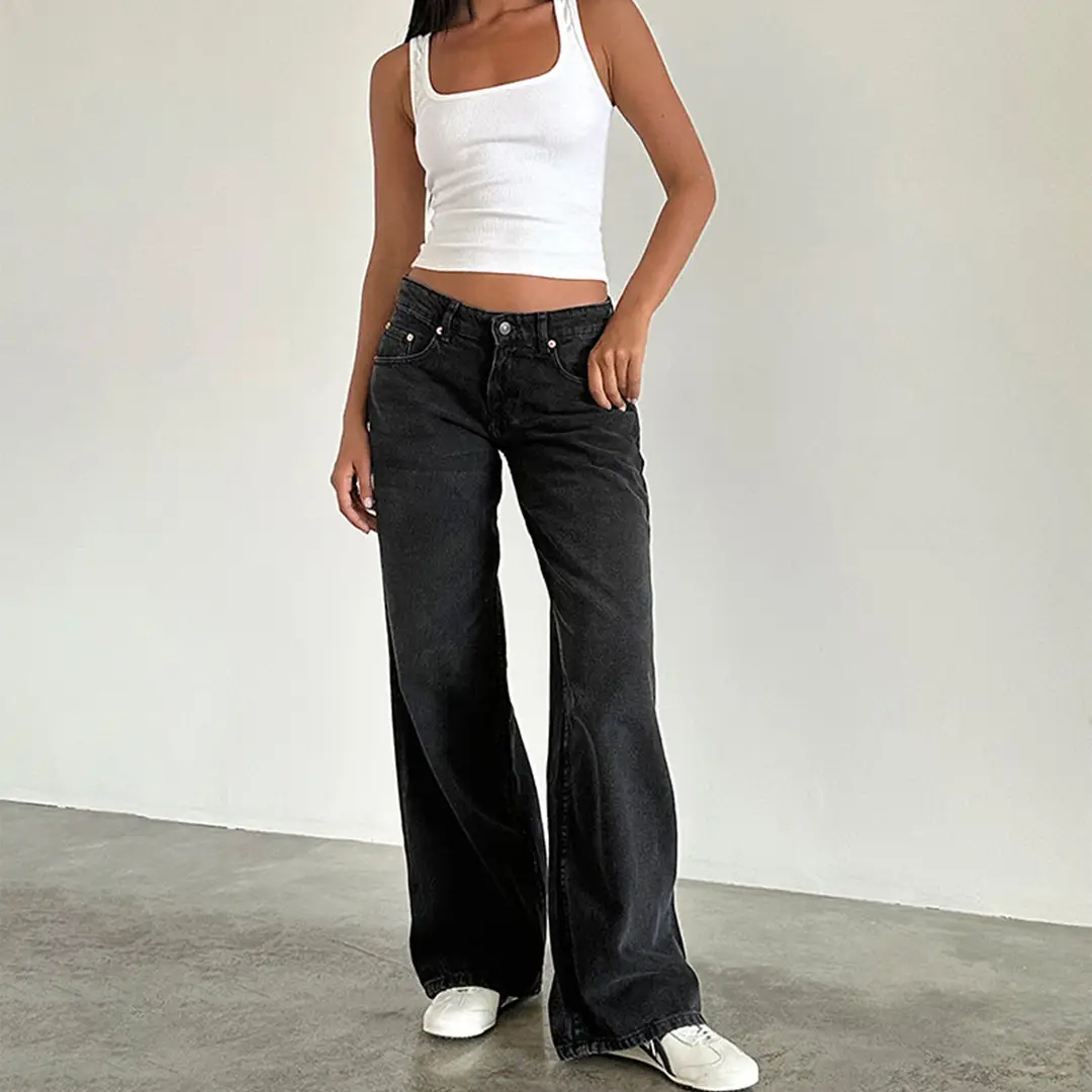 American Vintage High Waist Non-Elastic Washed Straight-Leg Jeans Women's Autumn New Street Wide Leg Denim Women's Pants — feature 15
