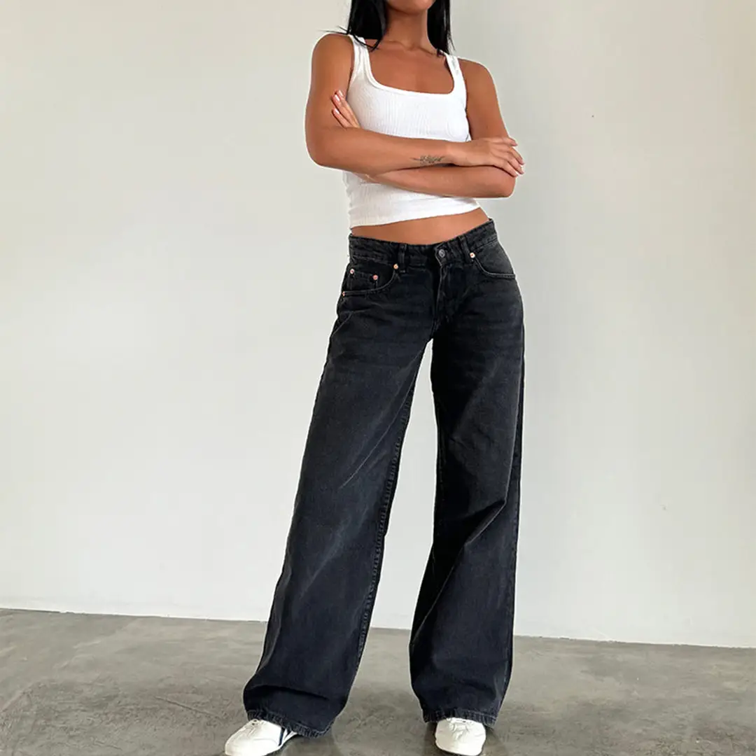 American Vintage High Waist Non-Elastic Washed Straight-Leg Jeans Women's Autumn New Street Wide Leg Denim Women's Pants — feature 16