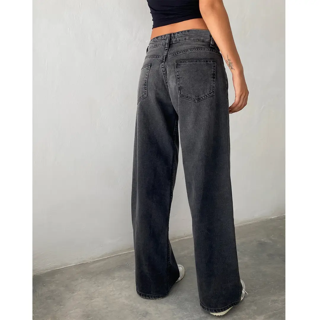 American Vintage High Waist Non-Elastic Washed Straight-Leg Jeans Women's Autumn New Street Wide Leg Denim Women's Pants — feature 23