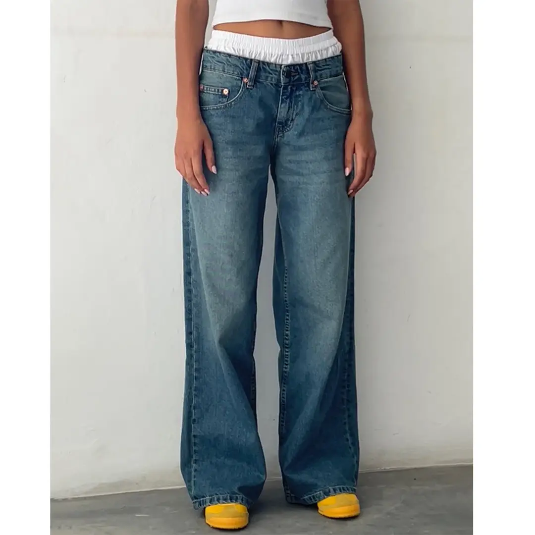 American Vintage High Waist Non-Elastic Washed Straight-Leg Jeans Women's Autumn New Street Wide Leg Denim Women's Pants — feature 3