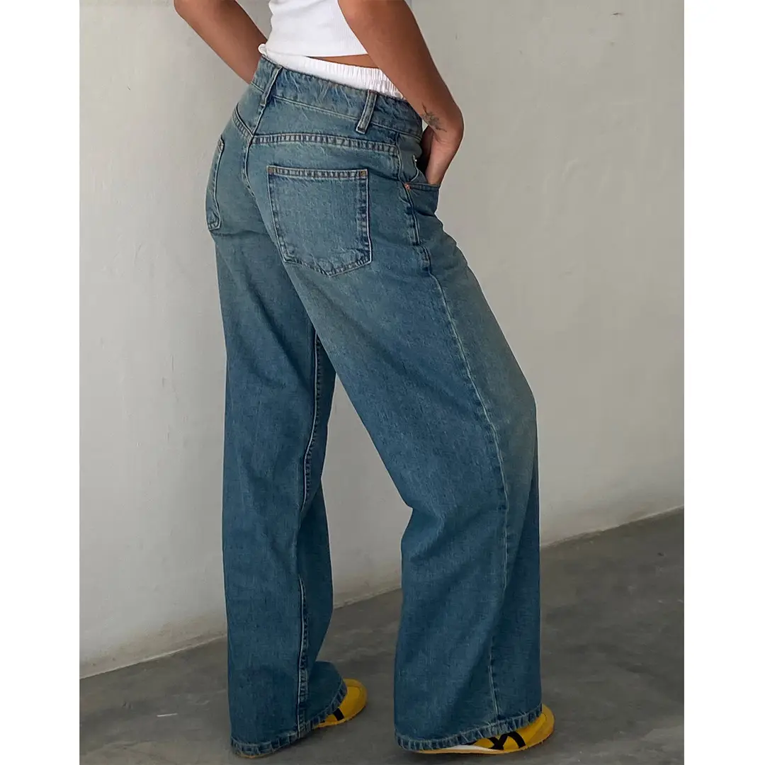 American Vintage High Waist Non-Elastic Washed Straight-Leg Jeans Women's Autumn New Street Wide Leg Denim Women's Pants — feature 4
