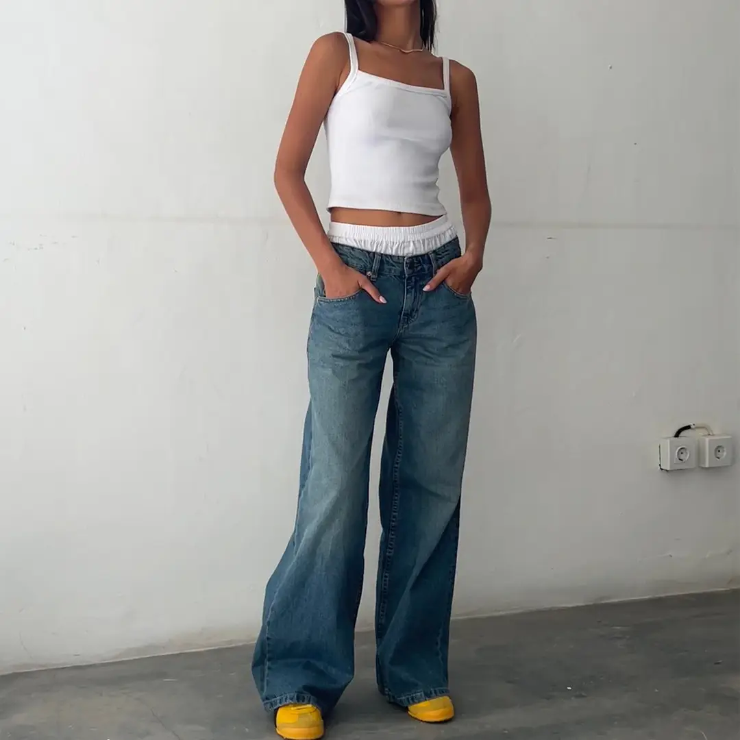 American Vintage High Waist Non-Elastic Washed Straight-Leg Jeans Women's Autumn New Street Wide Leg Denim Women's Pants — feature 5