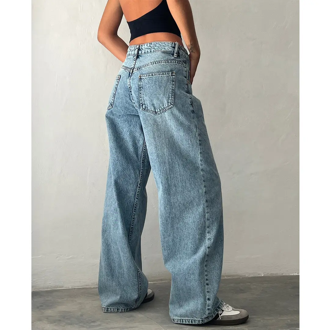 American Vintage High Waist Non-Elastic Washed Straight-Leg Jeans Women's Autumn New Street Wide Leg Denim Women's Pants — feature 7