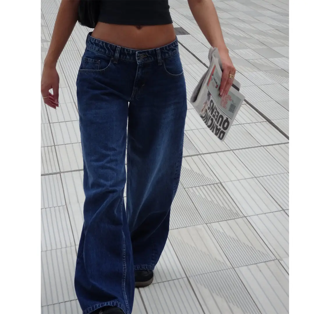 American Vintage High Waist Non-Elastic Washed Straight-Leg Jeans Women's Autumn New Street Wide Leg Denim Women's Pants