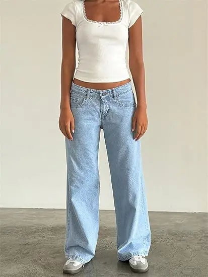 American Vintage High Waist Non-Elastic Washed Straight-Leg Jeans Women's Autumn New Street Wide Leg Denim Women's Pants