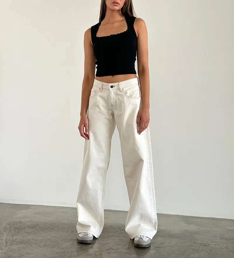 American Vintage High Waist Non-Elastic Washed Straight-Leg Jeans Women's Autumn New Street Wide Leg Denim Women's Pants