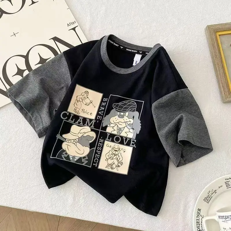 Children Printed T-Shirt Black Grey Cartoon Design - Image 3
