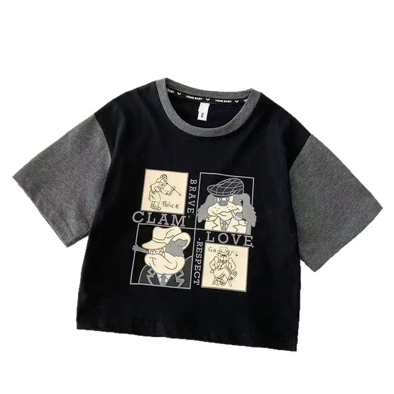 Children Printed T-Shirt Black Grey Cartoon Design - Image 6