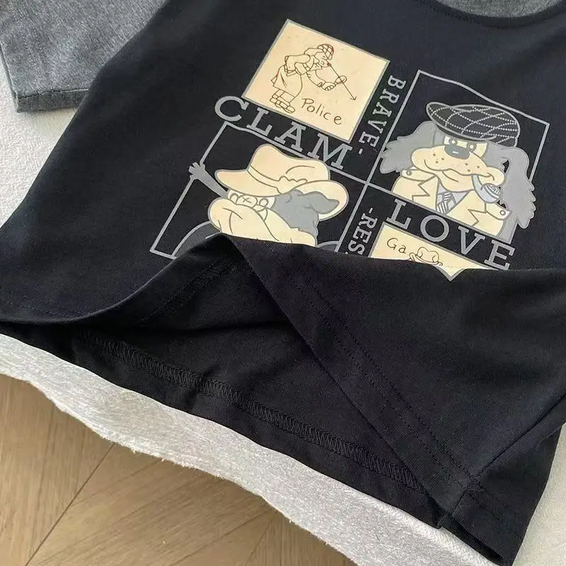 Children Printed T-Shirt Black Grey Cartoon Design — feature 3
