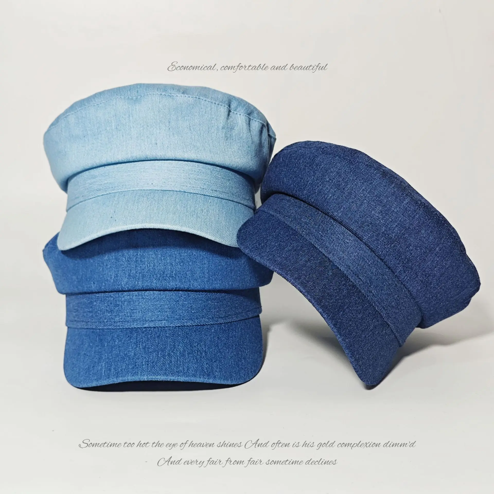 Navy Blue British Retro Denim Flat Cap for Women - Image 5