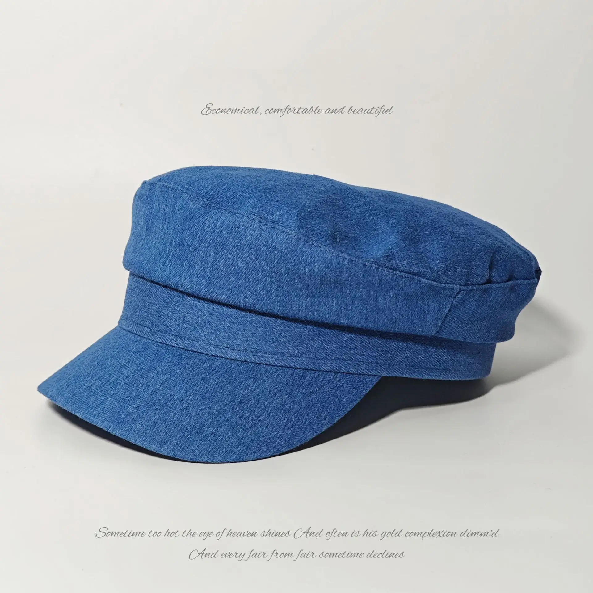 Navy Blue British Retro Denim Flat Cap for Women - Image 6
