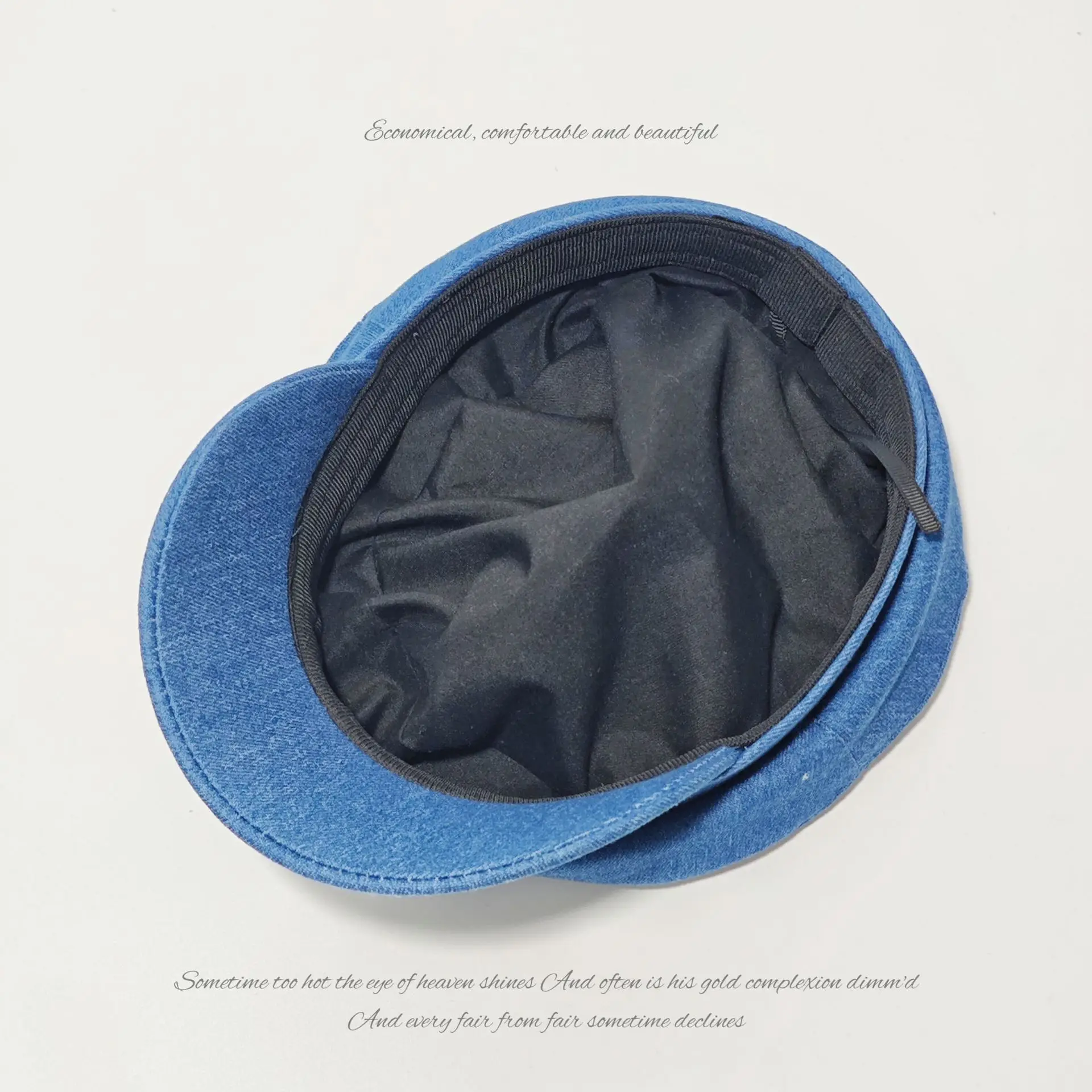Navy Blue British Retro Denim Flat Cap for Women - Image 7