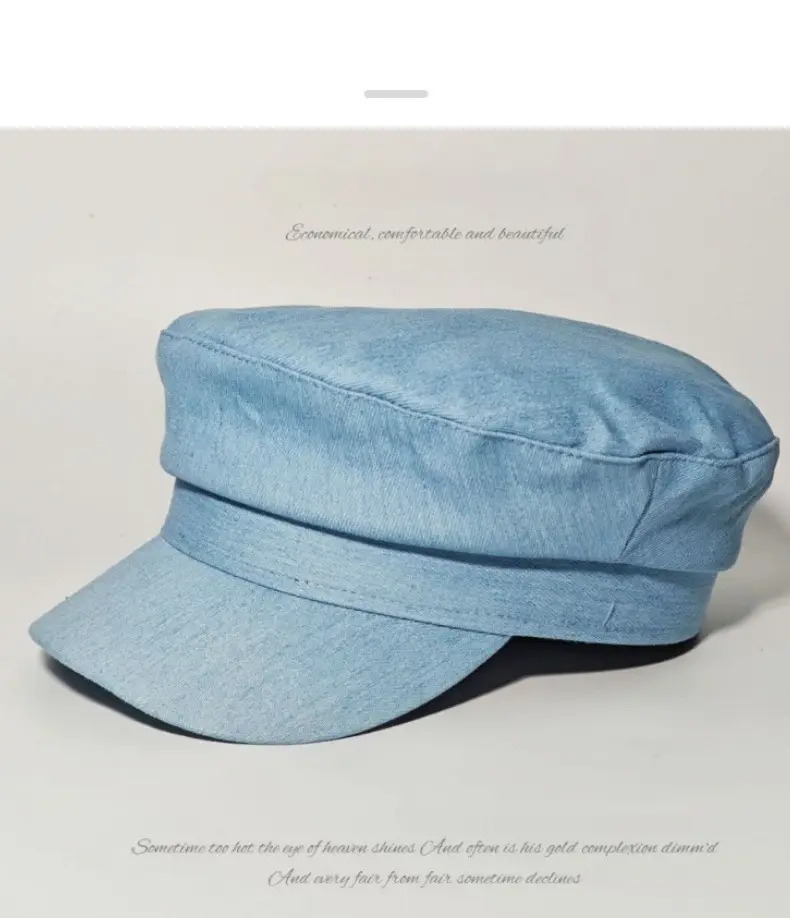 Navy Blue British Retro Denim Flat Cap for Women — feature 11