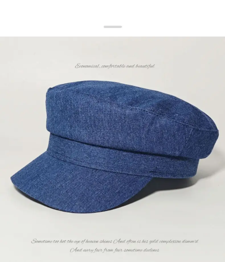 Navy Blue British Retro Denim Flat Cap for Women — feature 12