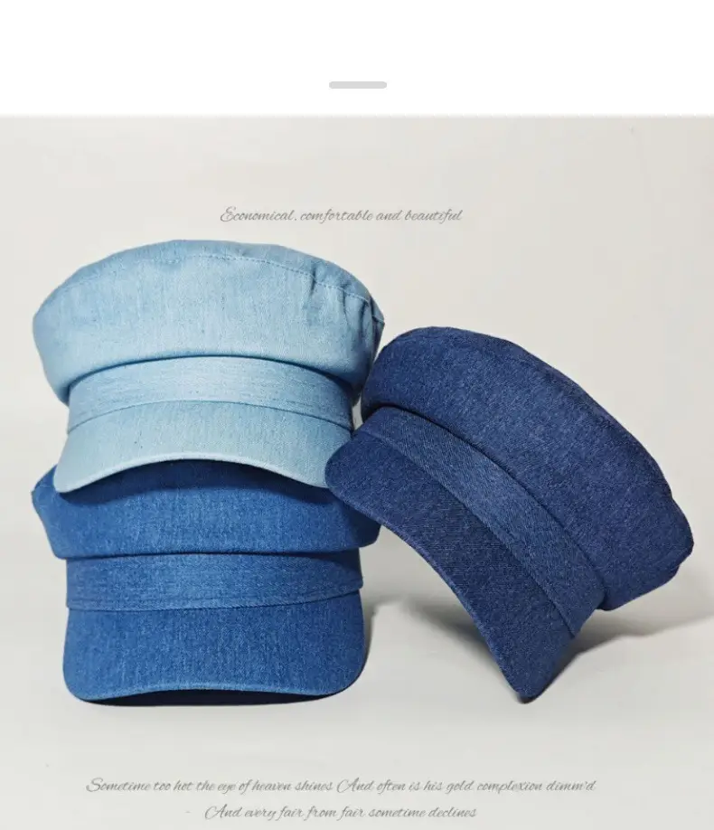 Navy Blue British Retro Denim Flat Cap for Women — feature 6