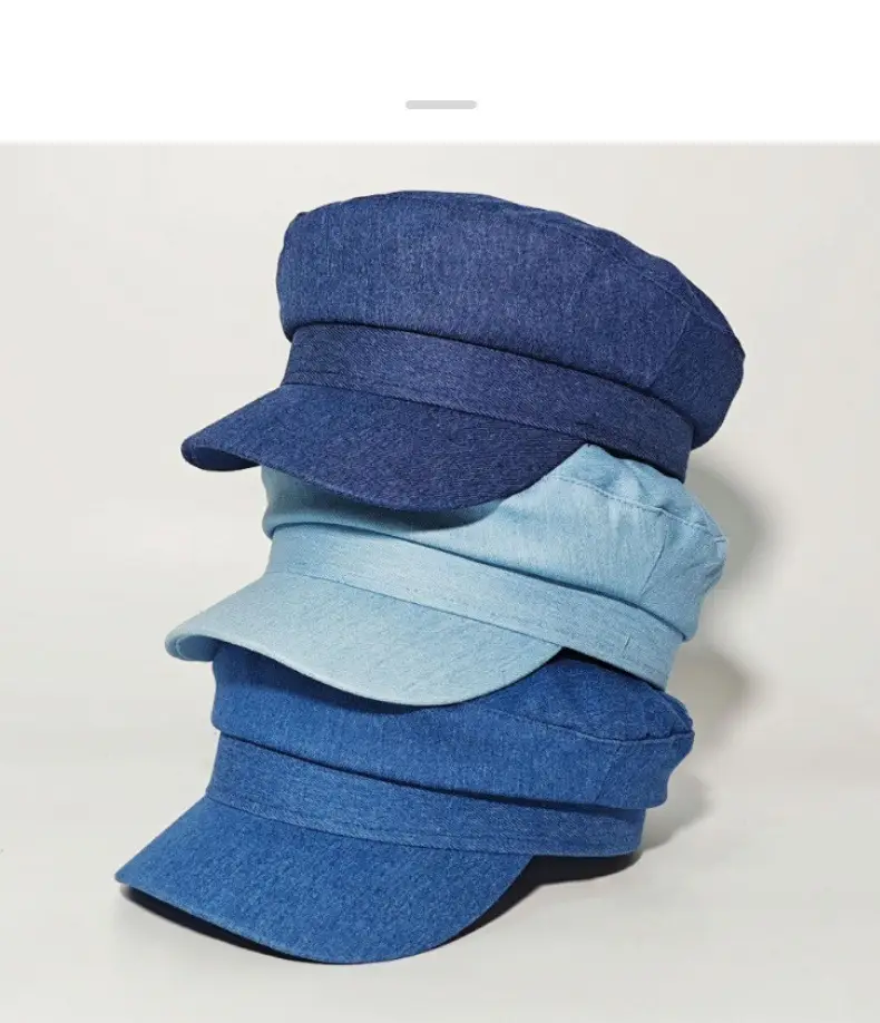 Navy Blue British Retro Denim Flat Cap for Women — feature 7