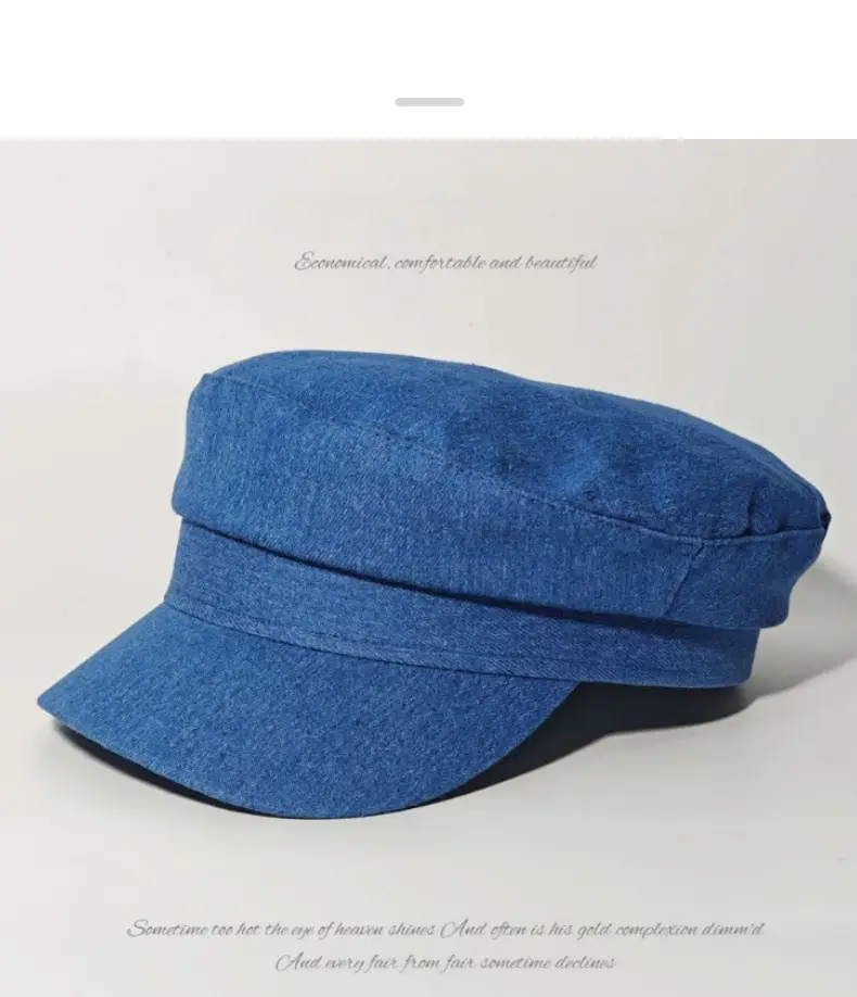 Navy Blue British Retro Denim Flat Cap for Women — feature 8