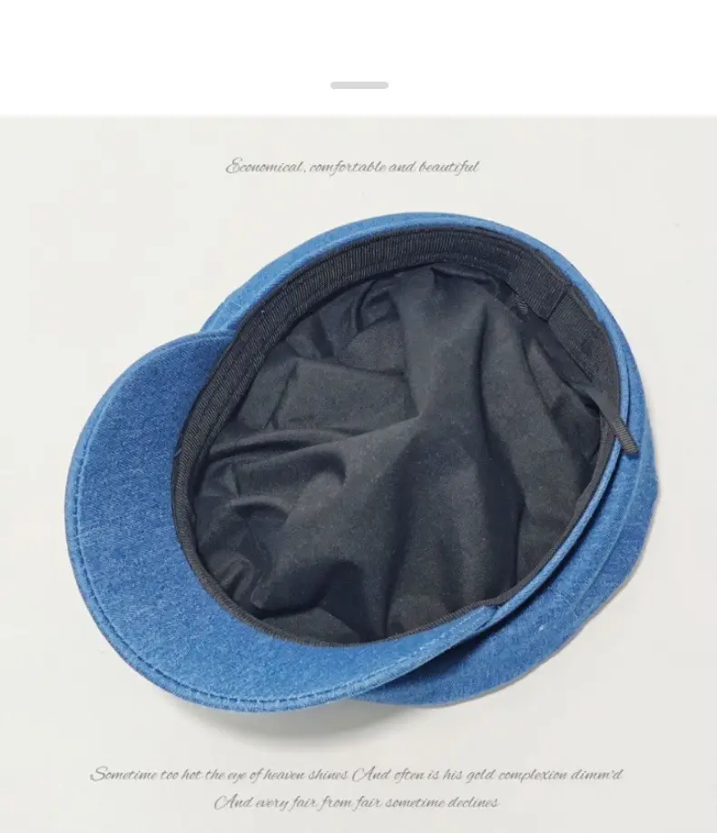 Navy Blue British Retro Denim Flat Cap for Women — feature 9