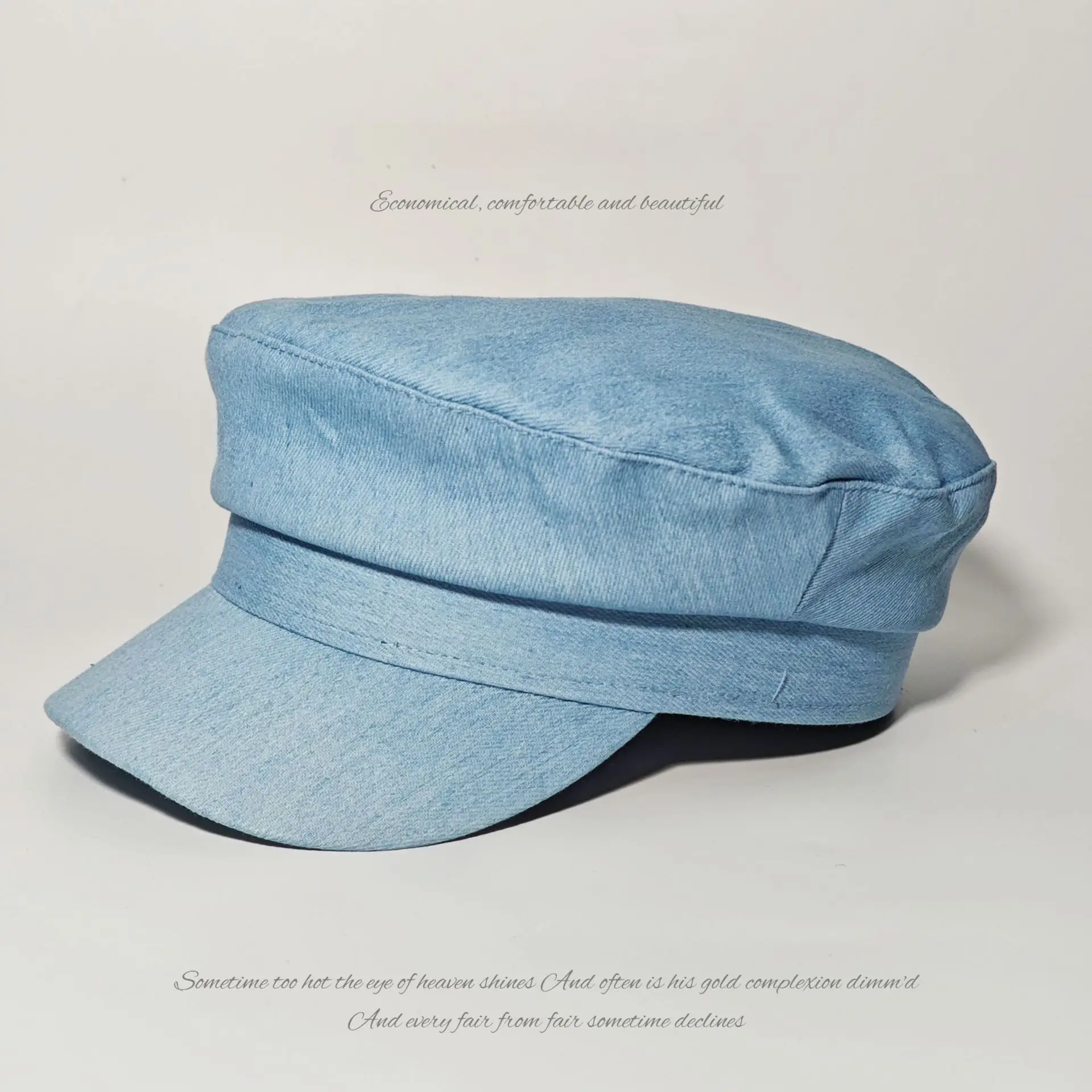 Navy Blue British Retro Denim Flat Cap for Women - Image 3