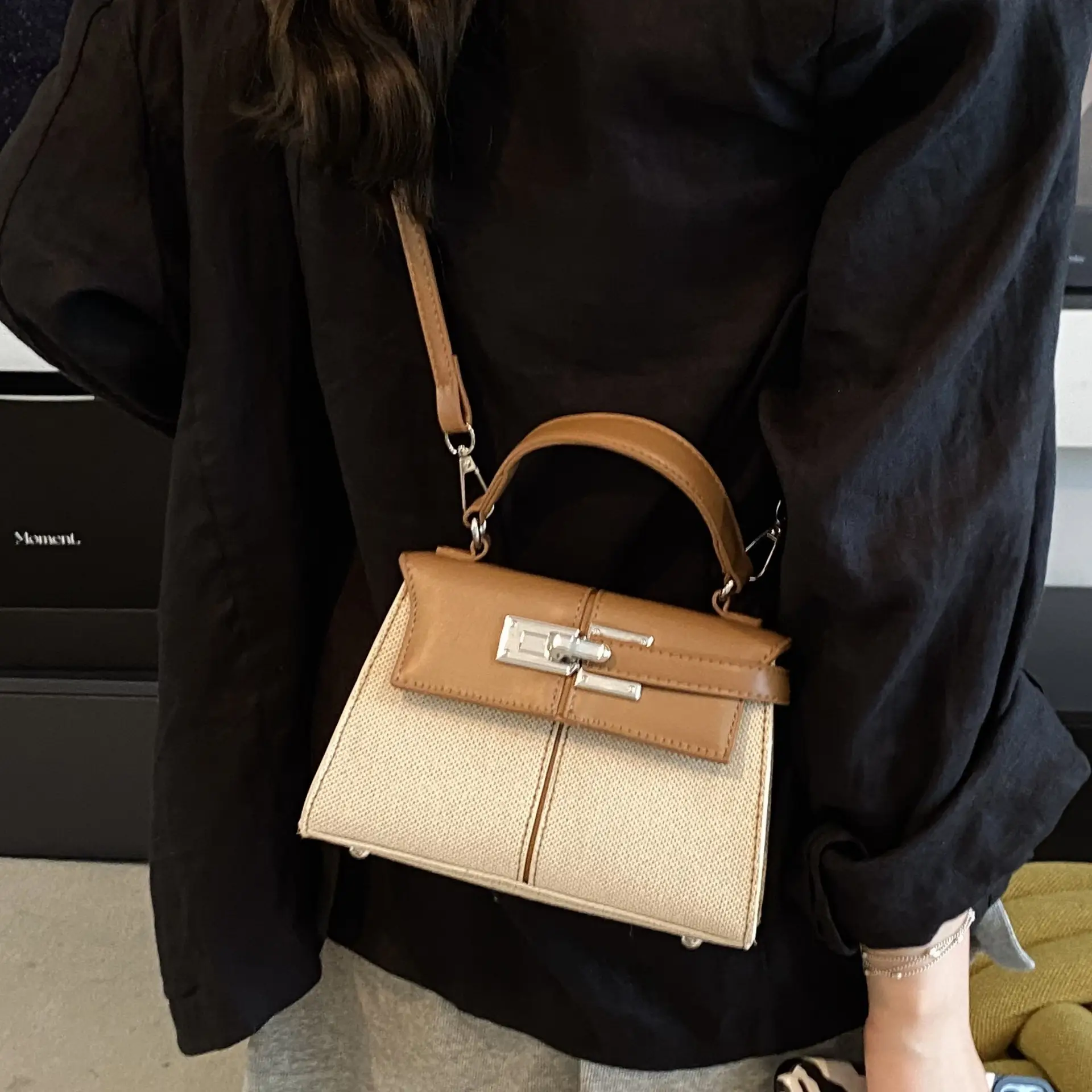 2025 New Kelly Bag High-End Fashion Brown Leather Crossbody - Image 8
