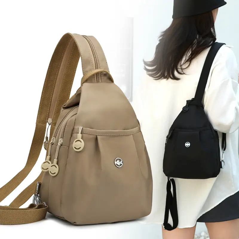 Women's Korean Style Multi-Layer Nylon Backpack Red Blue - Image 8