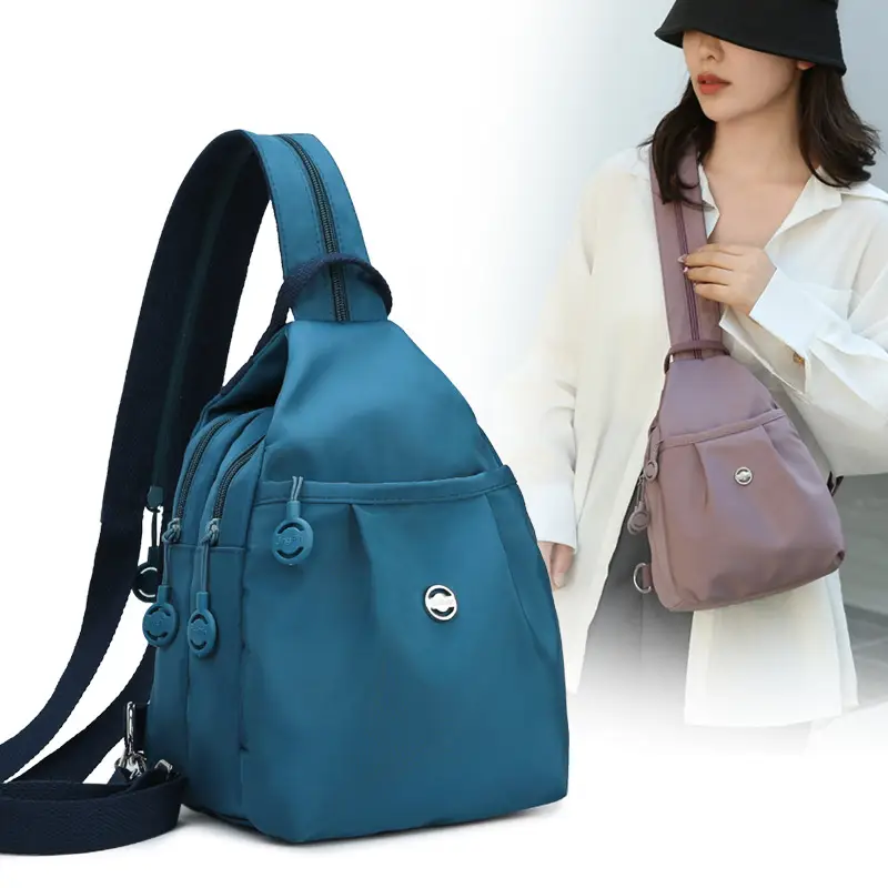Women's Korean Style Multi-Layer Nylon Backpack Red Blue - Image 9