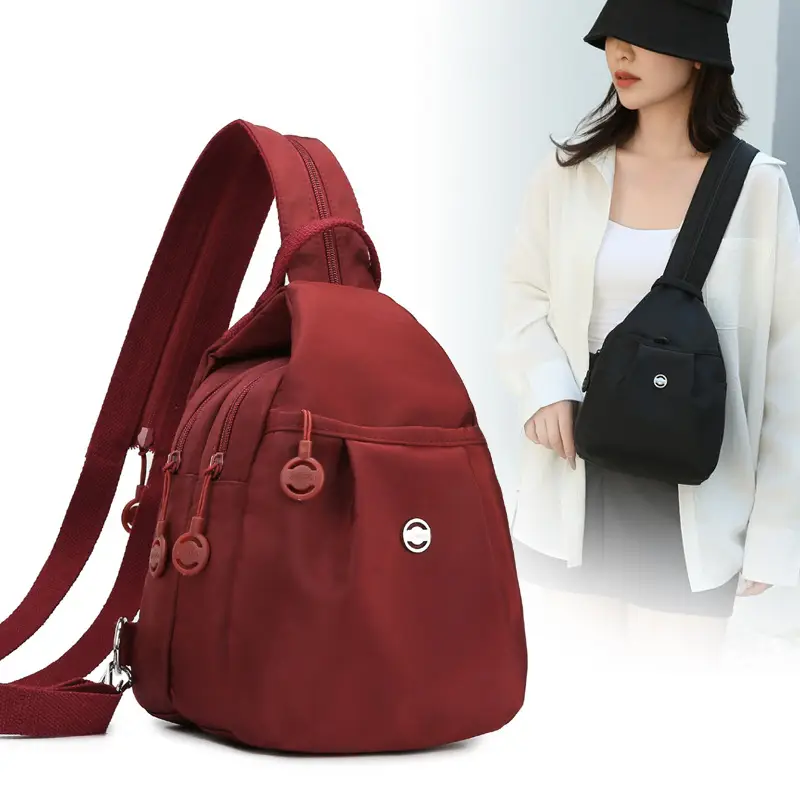 Women's Korean Style Multi-Layer Nylon Backpack Red Blue - Image 10