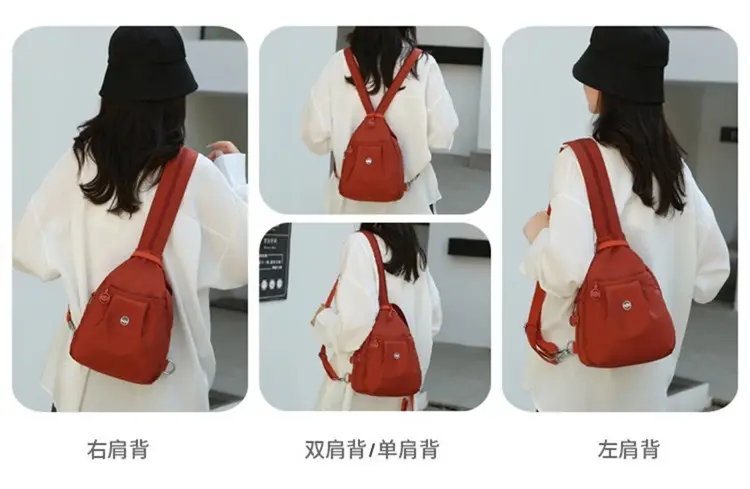 Women's Korean Style Multi-Layer Nylon Backpack Red Blue — feature 16