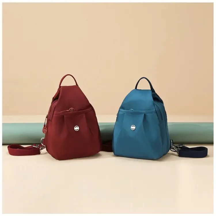 Women's Korean Style Multi-Layer Nylon Backpack Red Blue — feature 22