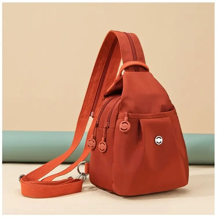 Women's Korean Style Multi-Layer Nylon Backpack Red Blue — feature 24