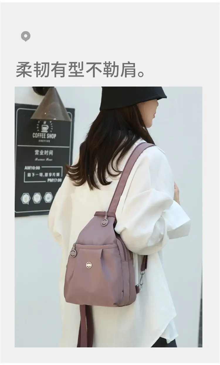 Women's Korean Style Multi-Layer Nylon Backpack Red Blue — feature 9