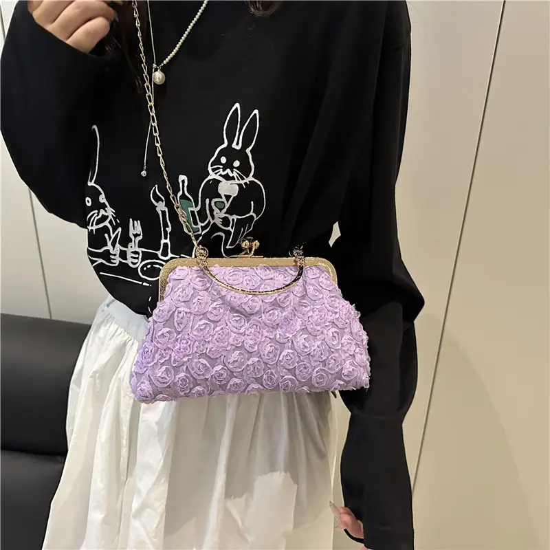 French Style Purple Lace Shoulder Bag for Women