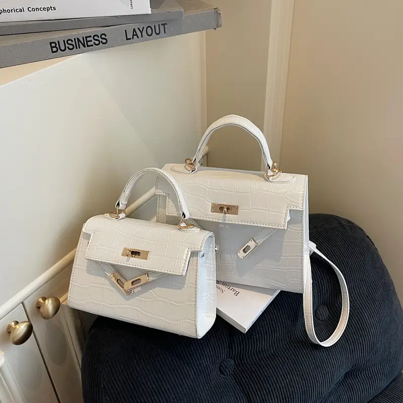 White Croc Leather 2-Piece Mini Bag Set for Women - Image 5