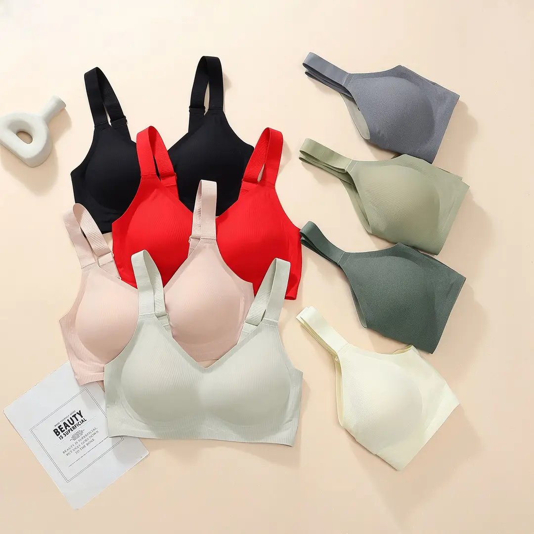 Large Size Four-Breasted Seamless Intimates for Women, Jelly Soft Support, Breast Reduction, Adjustable Type, No Rims, Super Soft Thin Bra