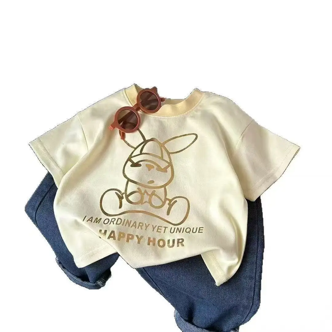 Girls Cartoon Gold Print Cotton T-Shirt 2025 - Image 7
