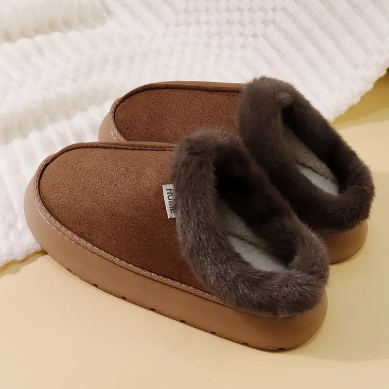 2026 New Style Home Closed-Toe Cotton Slippers for Women, Autumn and Winter Suede Indoor Thick-Soled Home Slippers for Men - Image 3